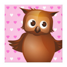 Búho lindo en fondo rosado del modelo del corazón lona estirada galerías