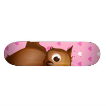 Búho lindo en fondo rosado del modelo del corazón patín personalizado
