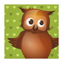 Búho lindo en fondo verde del modelo del corazón impresion de lienzo