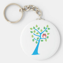 Búho rojo en árbol llavero personalizado