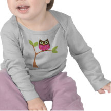 Búho rosado brillante del bebé camisetas