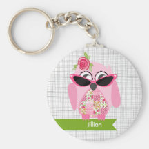 Búho rosado con llavero de las gafas de sol