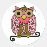 Búho rosado de la cinta pegatinas  