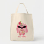 Búho rosado del remiendo con el tote del ultramari bolsa lienzo