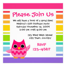 Búho rosado invitaciones personales 