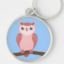 Búho rosado lindo del arbolado llavero personalizado