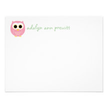 Búho rosado Notecard plano Invitaciones Personalizada