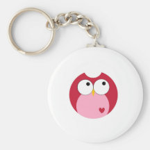 Búho rosado y rojo del dibujo animado llavero personalizado