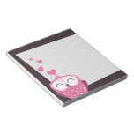 Búho y libreta rosados de los corazones del amor bloc de papel