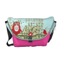 búhos en azul del rosa del bolso del carrito de la bolsa messenger