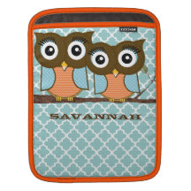 Búhos lindos azules y manga anaranjada del iPad Funda Para iPads