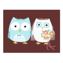 Búhos que casan la novia y al novio postales
