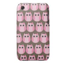 Búhos rosados del lunar en Brown Case-Mate iPhone 3 Fundas