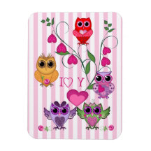 Búhos y corazones románticos de las tarjetas del d imán rectangular