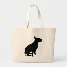 Bull terrier que se sienta bolsas de mano