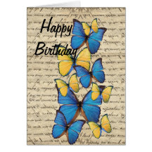 Butterrflies azules y amarillos felicitaciones