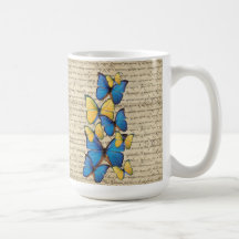 Butterrflies azules y amarillos tazas de café