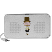 Caballero con el bigote y el sombrero superior laptop altavoz