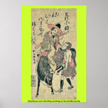 Caballero y mozo de cuadra que fuman por Suzuki, H Posters