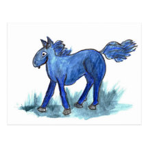 Caballo azul - acuarela caprichosa postales
