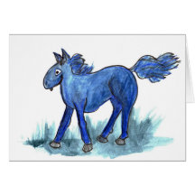 Caballo azul - acuarela caprichosa tarjetón