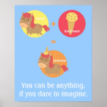 Caballo de Kawaii Brown que intenta ser un unicorn Posters