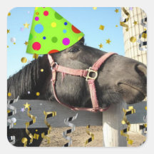 Caballo de la fiesta de cumpleaños pegatina cuadradas personalizada