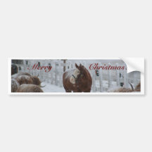 ¡Caballo de la nieve, Felices Navidad! Etiqueta De Parachoque