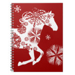 Caballo rojo y blanco del navidad del copo de niev libreta espiral