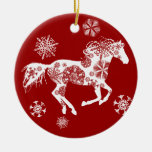 Caballo rojo y blanco del navidad del copo de niev adorno de reyes