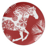 Caballo rojo y blanco del navidad del copo de niev platos