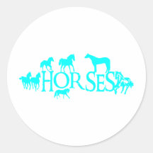 CABALLOS AZULES CLAROS PEGATINAS REDONDAS