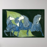 Caballos azules libres corrientes - poster