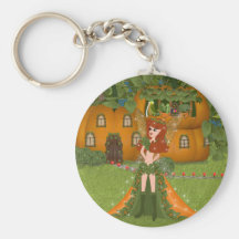 Cabaña de hadas de la calabaza del otoño llaveros personalizados