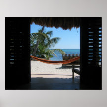 Cabaña de la playa que mira hacia fuera impresiones