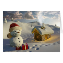 Cabaña de madera en la nieve en el navidad tarjetas
