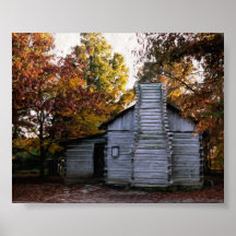 Cabaña de madera en otoño impresiones
