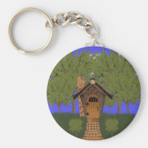 Cabaña del Birdhouse de la fantasía con llavero de