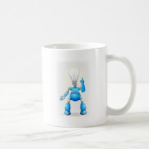Cabeza azul de la bombilla del robot taza