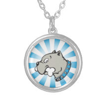 Cabeza de Pitbull del dibujo animado - collar azul