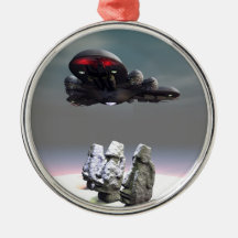 Cabezas de la isla de pascua y ornamento del UFO Ornamentos De Navidad