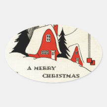 Cabina de la nieve del navidad del vintage pegatina de ovaladas