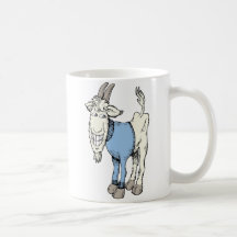 Cabra divertida en un suéter tazas de café