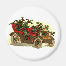 Cabriolé llenado de navidad del vintage del acebo iman de frigorífico