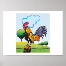Cacareo del pollo del gallo retro posters