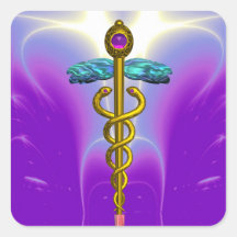 CADUCEO DE ORO, fucsia rosado vibrante Pegatina Cuadradas Personalizadas