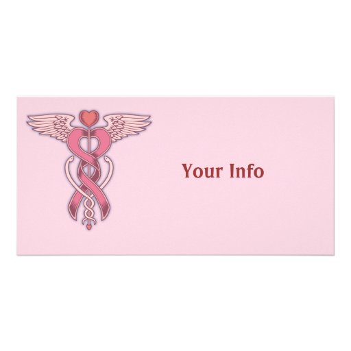 Caduceo rosado de la cinta tarjetas fotográficas 