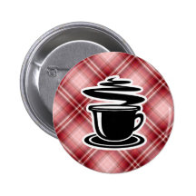 Café caliente de la tela escocesa roja pin
