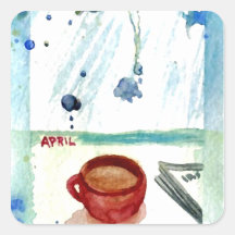 Café de abril - serie del arte del café de los mes pegatina cuadradas