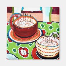 Café en el imán rojo del sitio